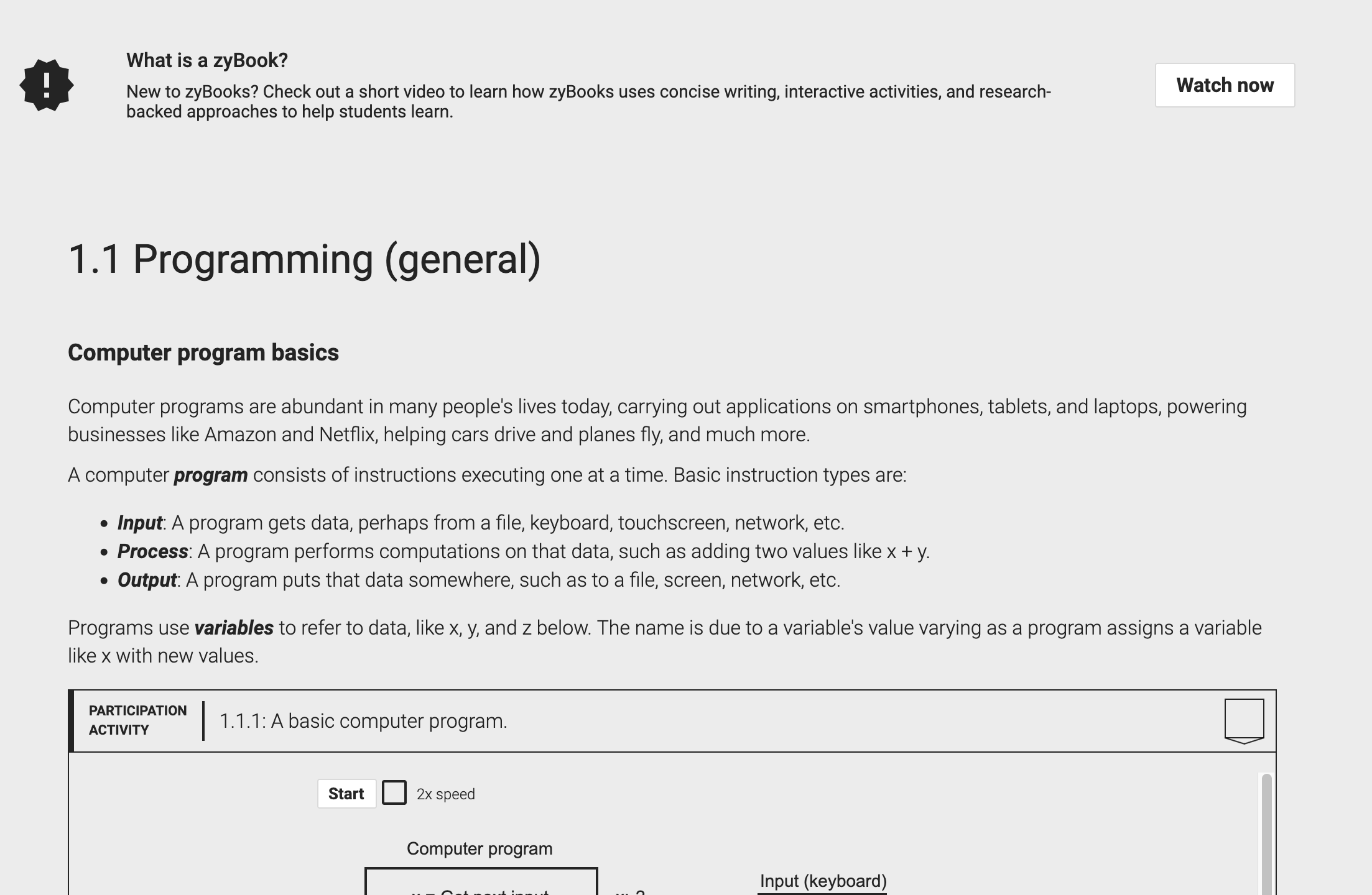 The zyBooks color scheme has changed to black, white, and grey. 