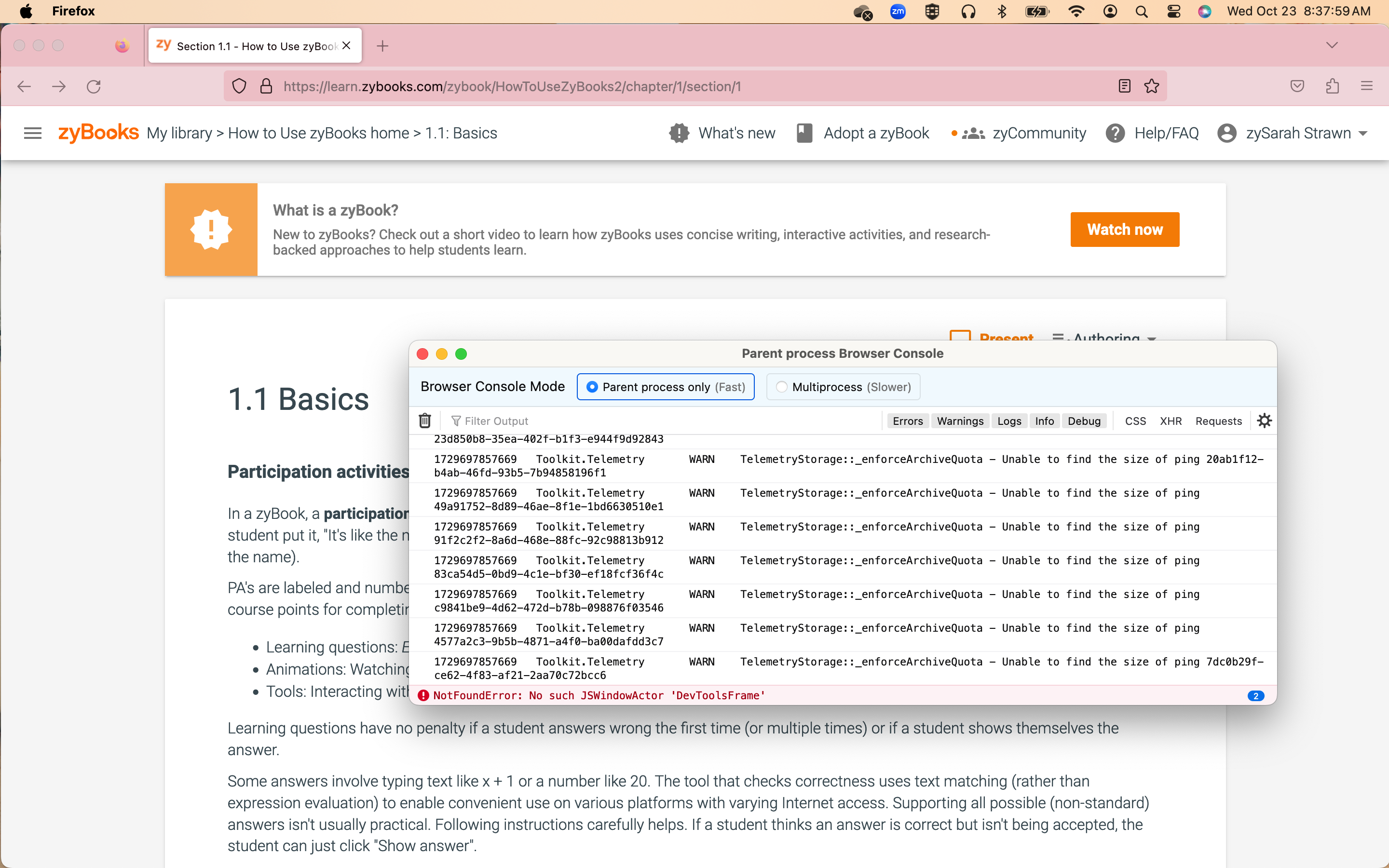 How to check your browser's console log – zyBooks - Help center