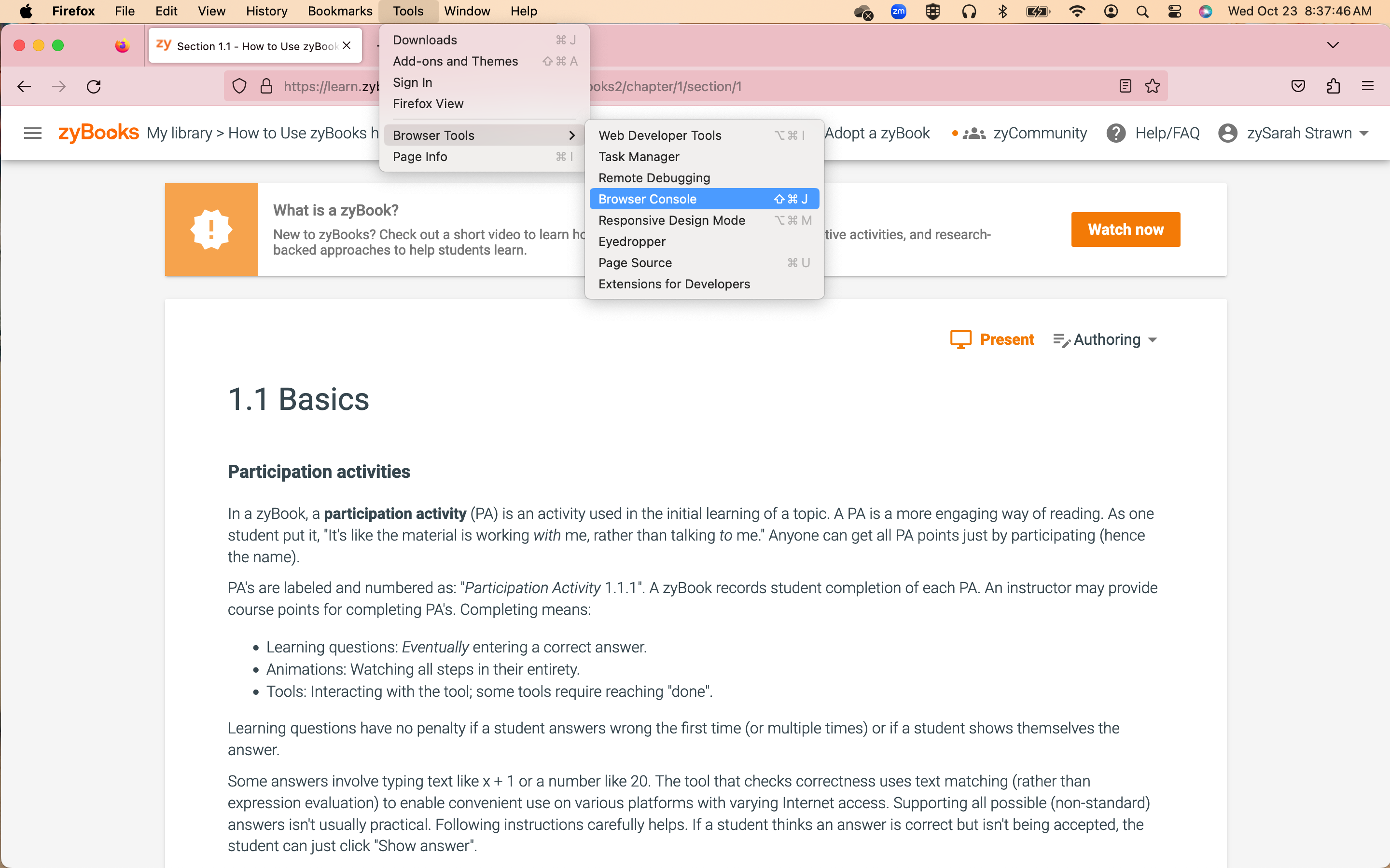 How to check your browser's console log – zyBooks - Help center